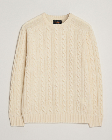 BEAMS PLUS Cable Crew Neck Sweater Off White – Hvit