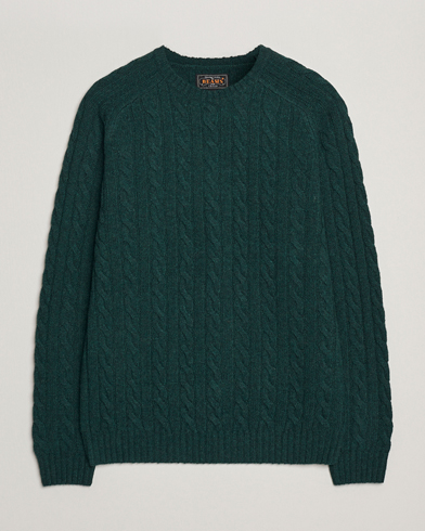 BEAMS PLUS Cable Crew Neck Sweater Bottle Green – Grønn