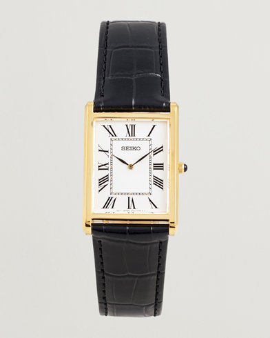 Seiko Quartz Gold Leather 28mm White Dial – Hvit