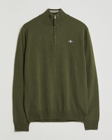 Gant Superfine Lambswool Half Zip Khaki Green Melange – Grønn
