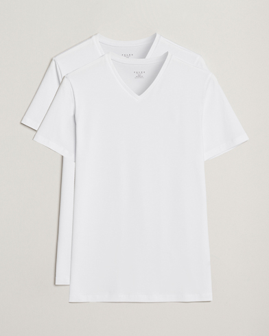 Falke 2-Pack Cotton V-Neck T-Shirt White – Hvit