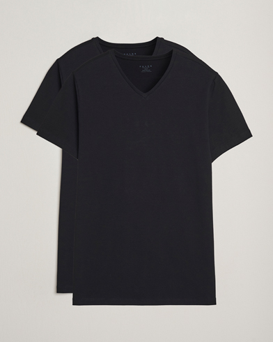 Falke 2-Pack Cotton V-Neck T-Shirt Black – Svart