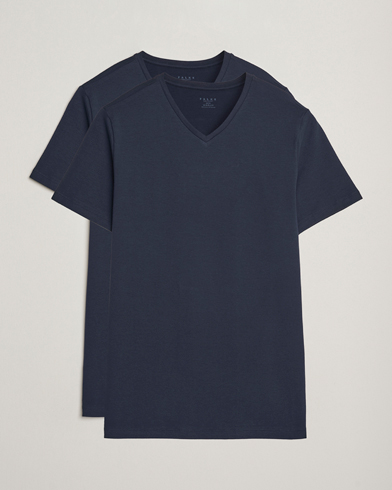 Falke 2-Pack Cotton V-Neck T-Shirt Midnight – Blå
