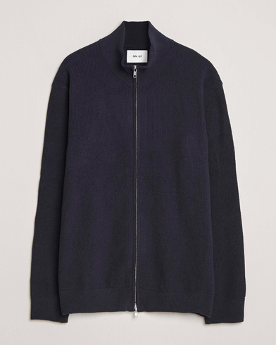 NN07 Danny Rib Knitted Full Zip Navy Blue – Blå