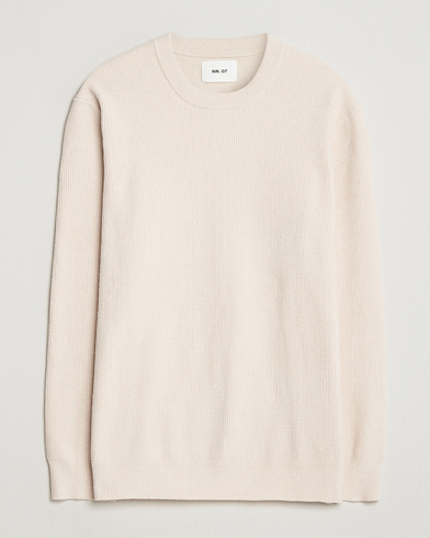 NN07 Danny Rib Knitted Crew Neck Ivory – Hvit
