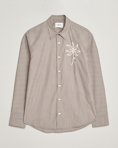 NN07 Quinsy Striped Embroidered Shirt Brown – Brun
