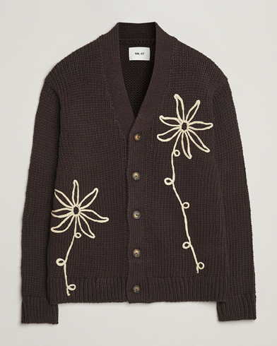NN07 Mika Knitted Flower Cardigan Dusky Port – Brun