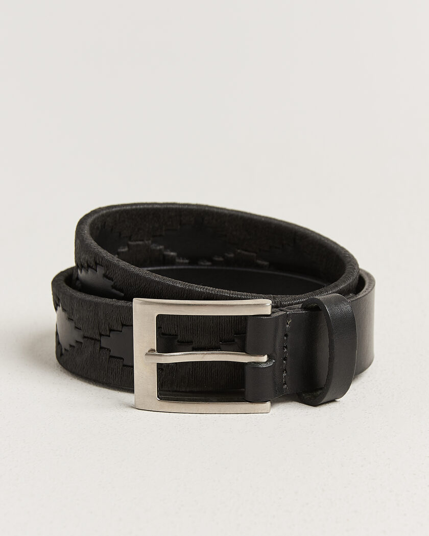 Pampeano Bordado Hand Stitched Classic Leather Belt 3,5cm Black – Svart