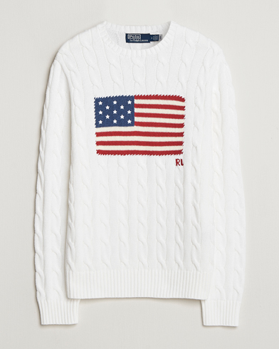 Polo Ralph Lauren Cotton Cable Flag Sweater Ceramic White – Hvit