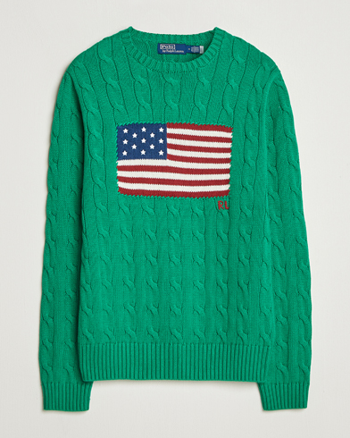 Polo Ralph Lauren Cotton Cable Flag Sweater Billiard Green – Grønn
