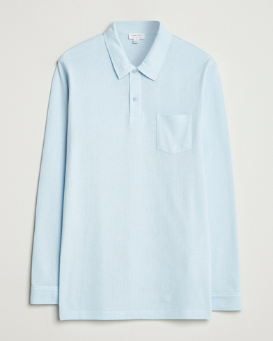 Sunspel Long Sleeve Riviera Polo Shirt Frost Blue – Blå