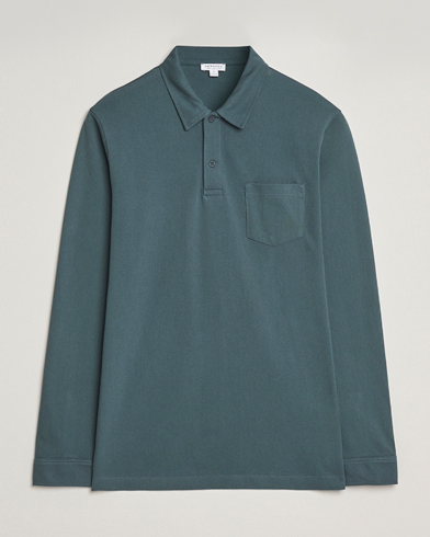 Sunspel Long Sleeve Riviera Polo Shirt Dark Petrol – Grønn