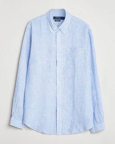 Polo Ralph Lauren Custom Fit Linen Striped Shirt Light Blue/White – Blå