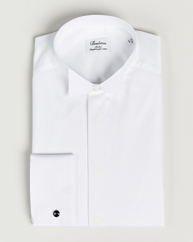 Stenströms Slimline Stand Up Collar Plissè Shirt White – Hvit