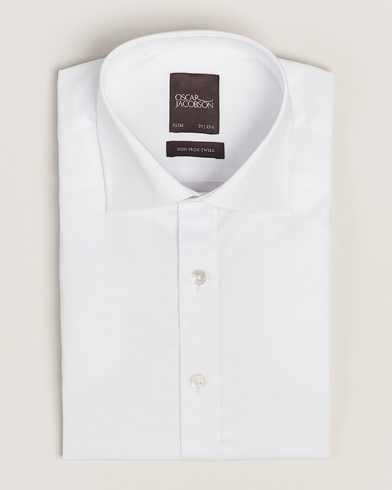Oscar Jacobson Slim Fit Cut Away Non Iron Twill White – Hvit