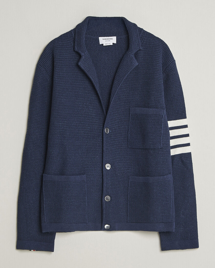 Thom Browne Textured 4 Bar Cardigan Jacket Navy – Blå