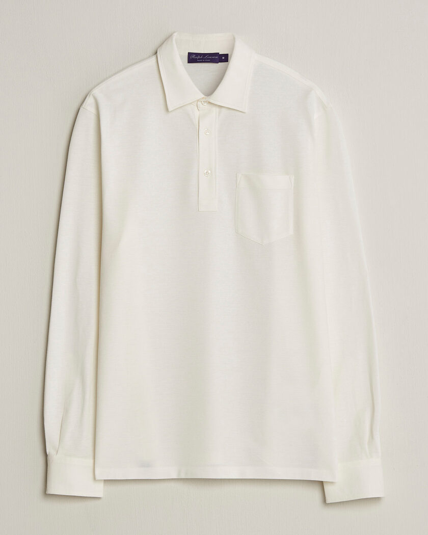 Ralph Lauren Purple Label Cotton/Cashmere Long Sleeve Polo Off White – Hvit