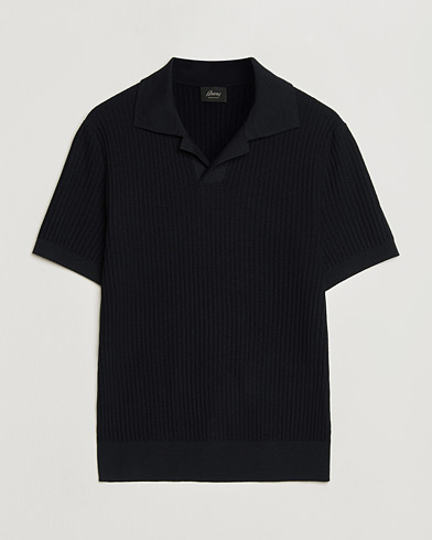 Brioni Knitted Rib Wool Polo Navy – Blå