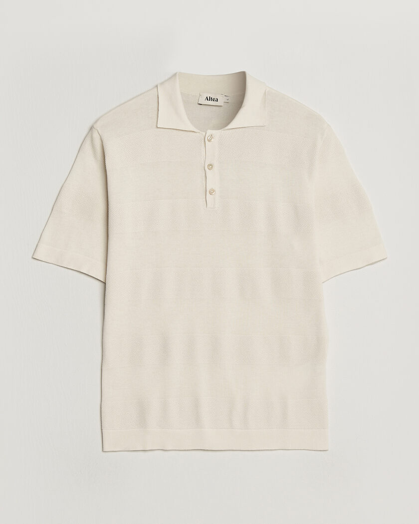 Altea Block Stripe Knitted Polo Off White – Hvit