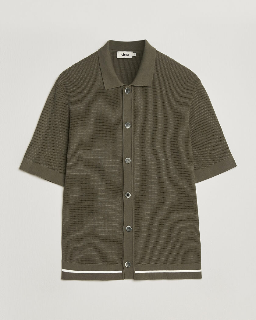 Altea Bamboo Stitch Knitted Camp Shirt Dark Green – Grønn