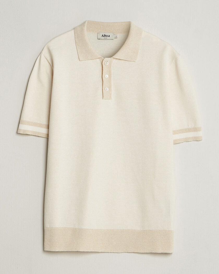 Altea Cotton/Linen Piquet Polo Off White – Hvit
