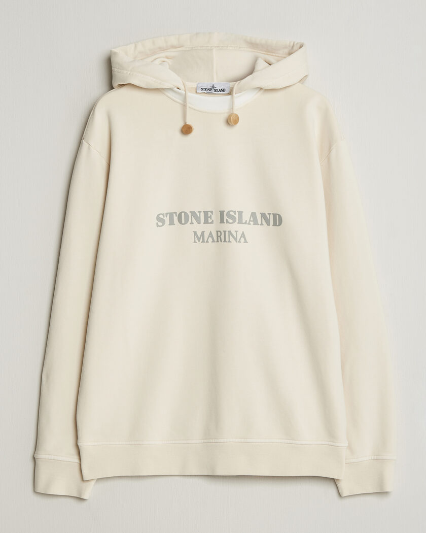 Stone Island Marina Cotton Fleece Hood Ivory – Hvit
