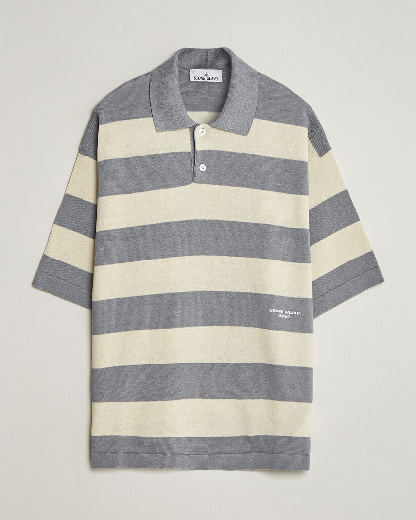 Stone Island Marina Knitted Cotton/Linen Polo Ivory Melange – Grå