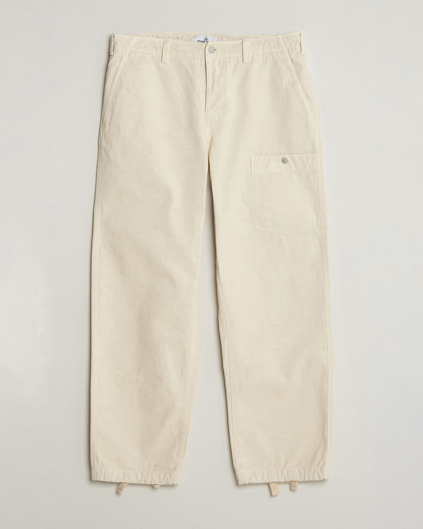 Stone Island Marina Cotton Twill Trousers Ivory – Hvit
