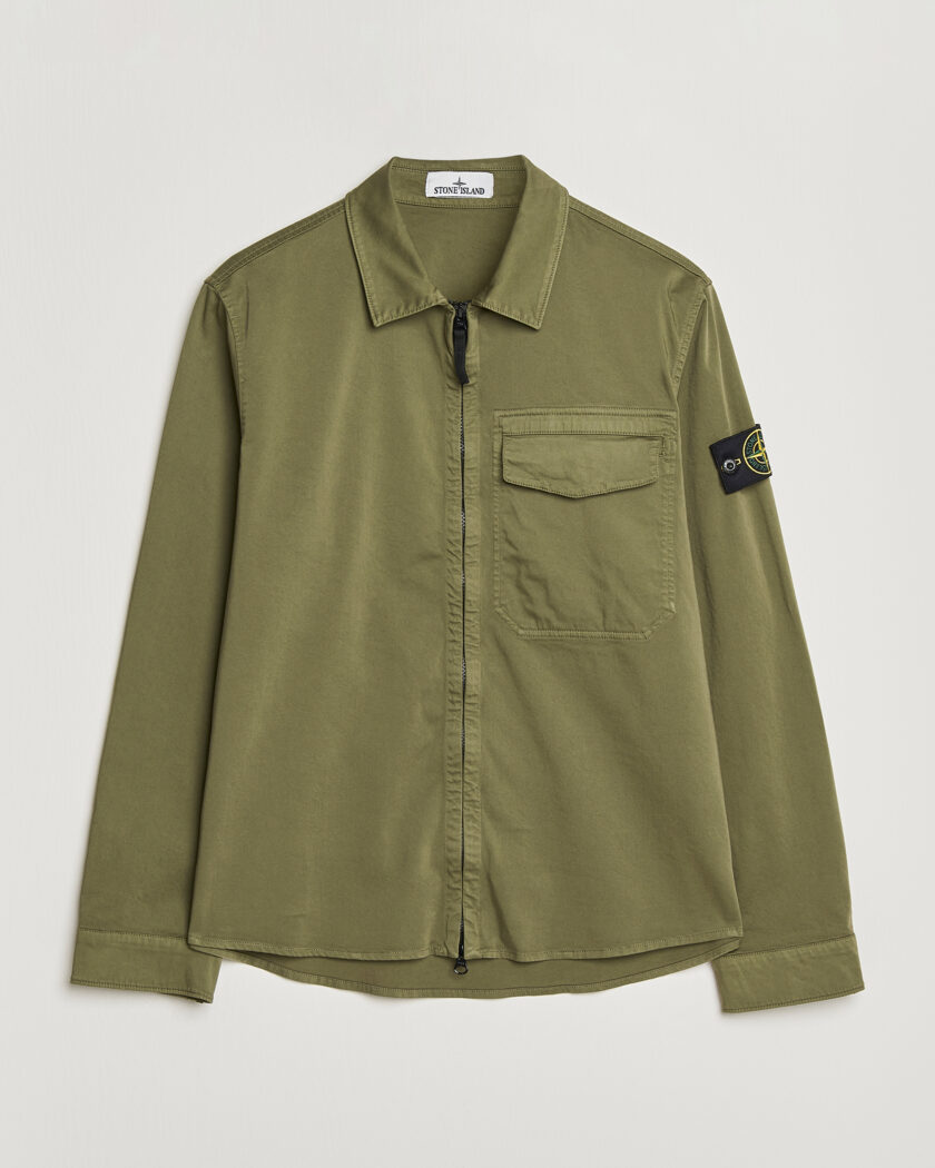 Stone Island Cotton Stretch Zip Overshirt Military Green – Grønn
