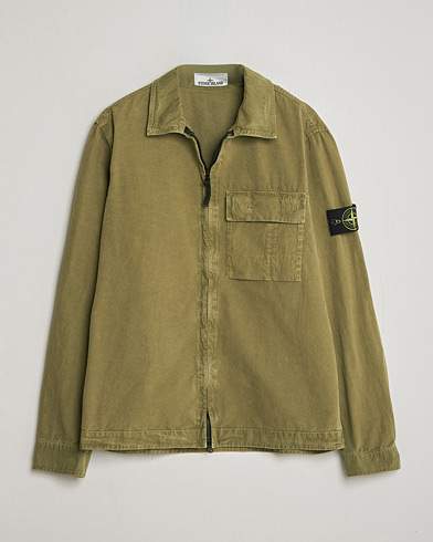 Stone Island Brushed Cotton Canvas Zip Overshirt Military Green – Grønn