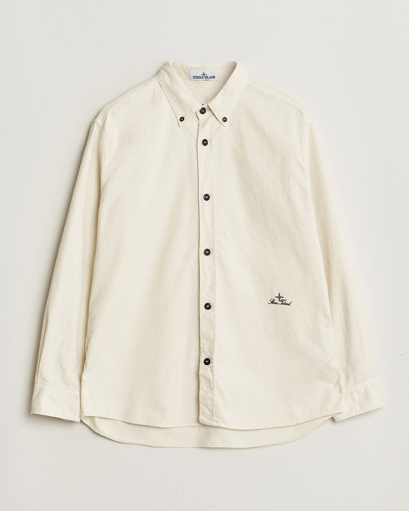 Stone Island Organic Cotton Oxford Shirt Ivory – Hvit