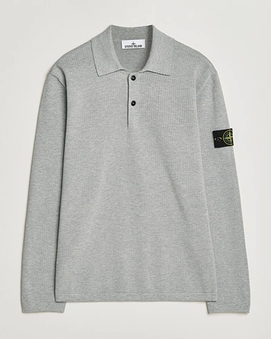 Stone Island Micro Stitch Knitted Cotton Polo Melange Pearl Grey – Grå