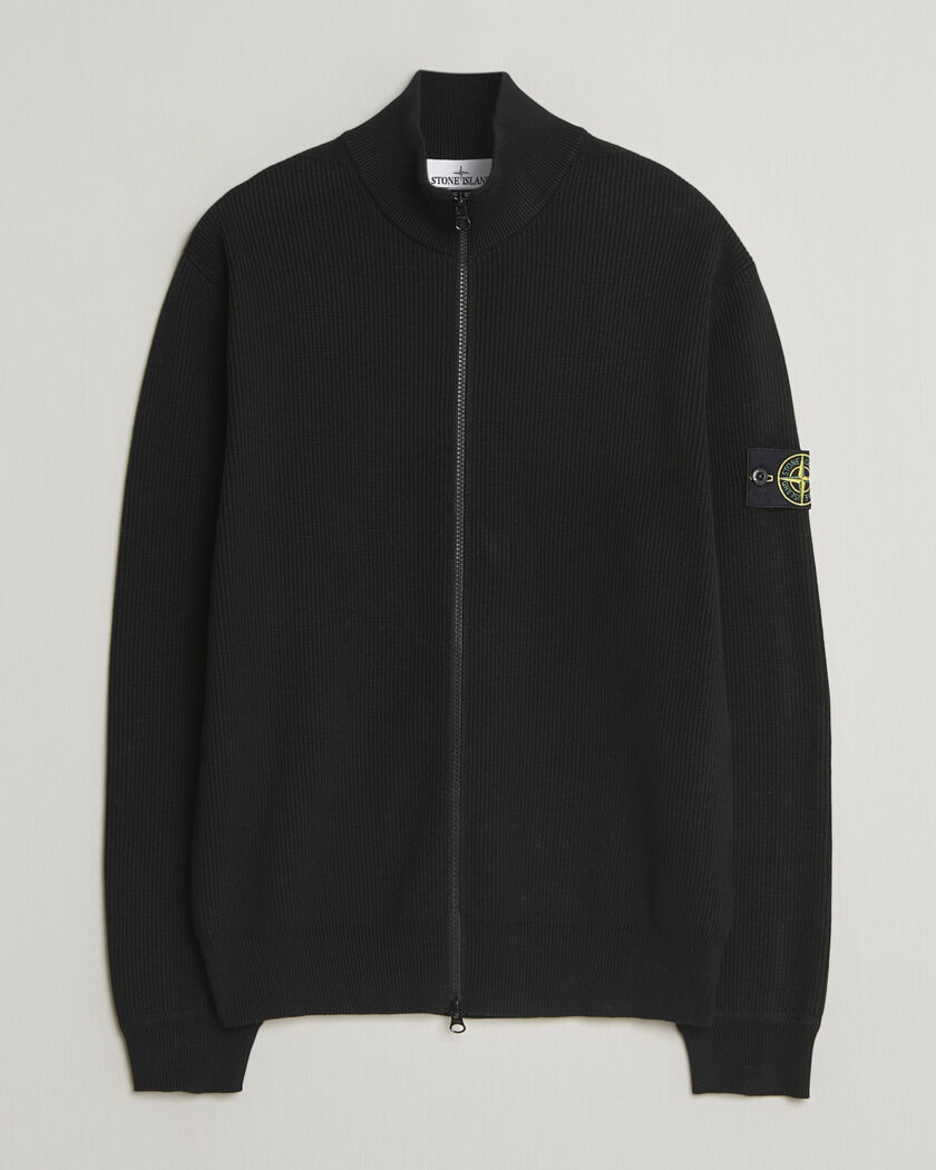 Stone Island Ribbed Soft Organic Cotton Full Zip Black – Svart
