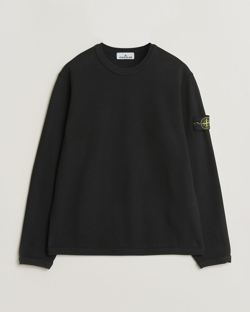 Stone Island Mesh Stitch Organic Cotton Fleece Crewneck Black – Svart