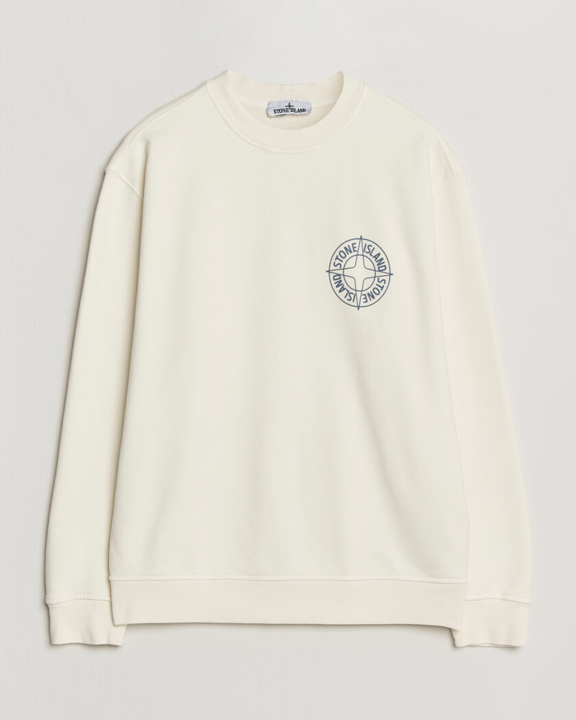Stone Island Cotton Fleece Printed Logo Sweatshirt Ivory – Hvit