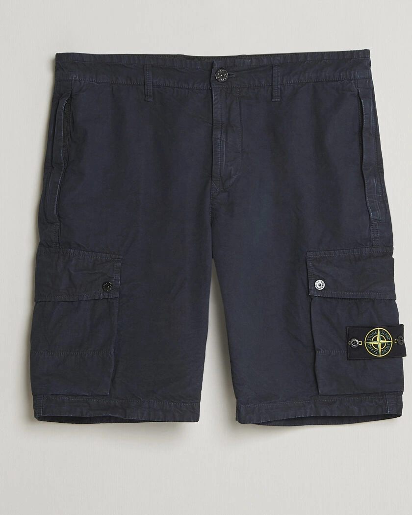 Stone Island Brushed Cotton Canvas Cargo Shorts Navy – Blå