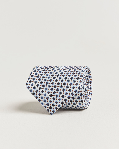 E. Marinella 3-Fold Printed Silk Tie Blue/White – Hvit