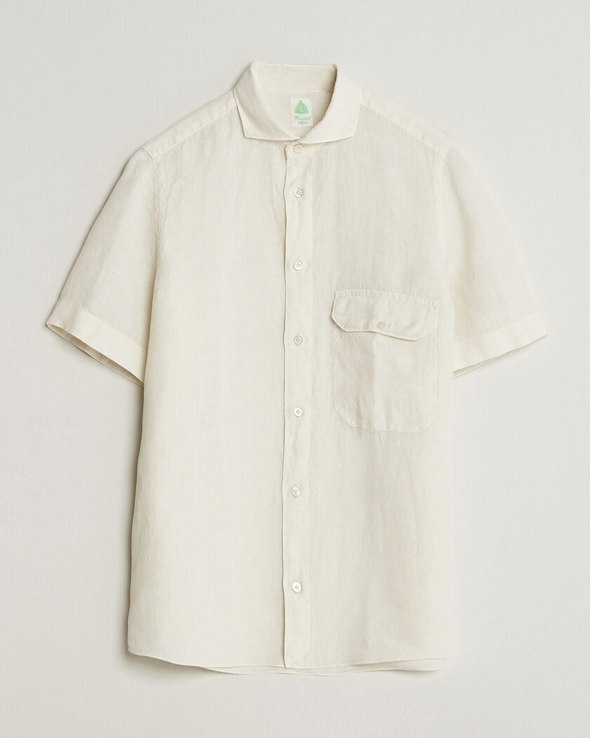 Finamore Napoli Linen Short Sleeve Sport Shirt Off White – Hvit