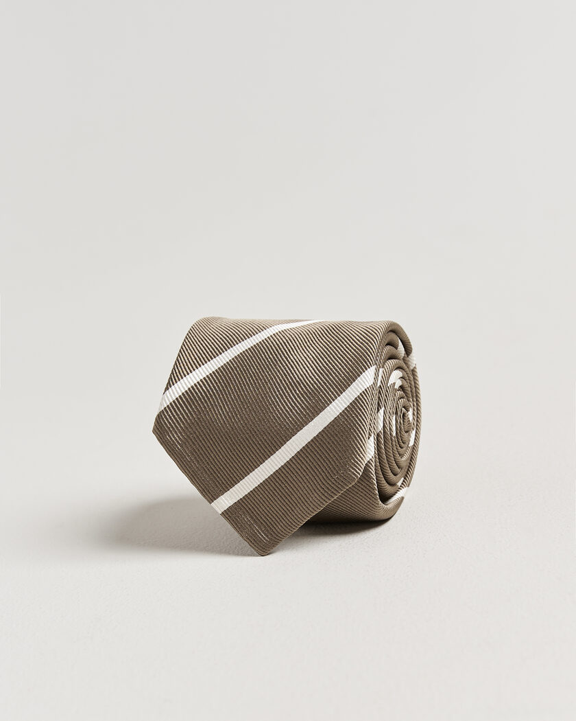 Finamore Napoli Regimental Stripe Silk Tie Olive/White – Grønn