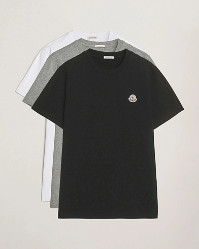 Moncler 3-Pack Logo T-Shirts Black/White/Grey – Grå