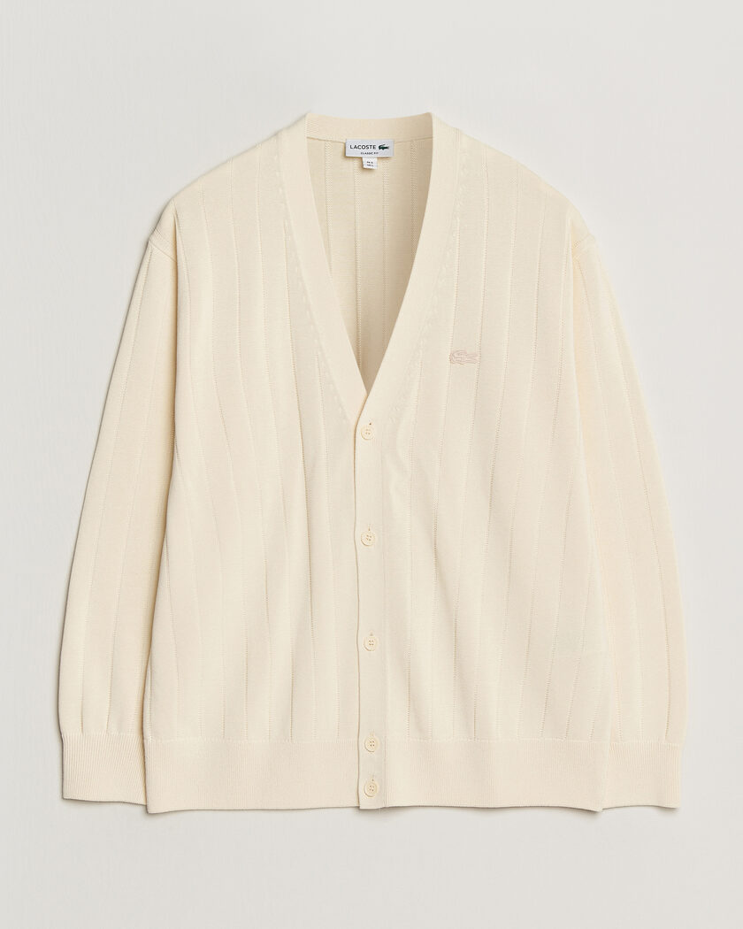 Lacoste Cotton Structured Knitted Cardigan Naturel Clair – Hvit