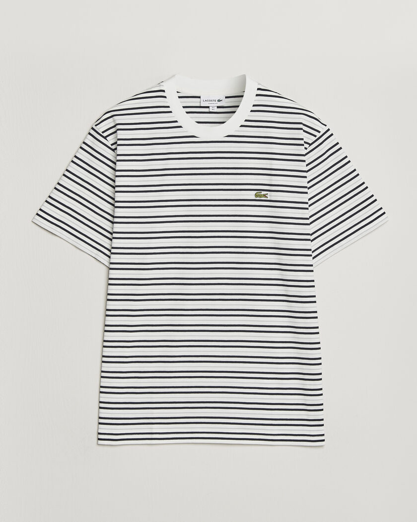 Lacoste Cotton Striped T-Shirt Blackbird/Flour – Hvit