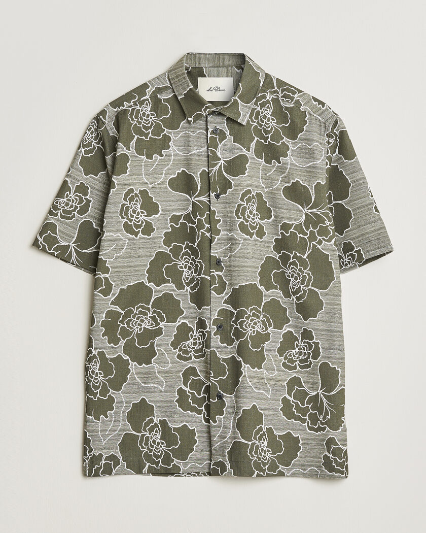 LES DEUX Charlie Poppy AOP Short Sleeve Shirt Olive Night – Grønn