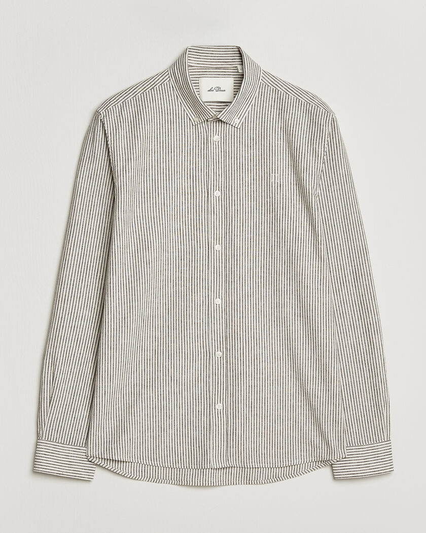 Les Deux Konrad Striped Cotton/Linen Shirt Teak Brown – Hvit