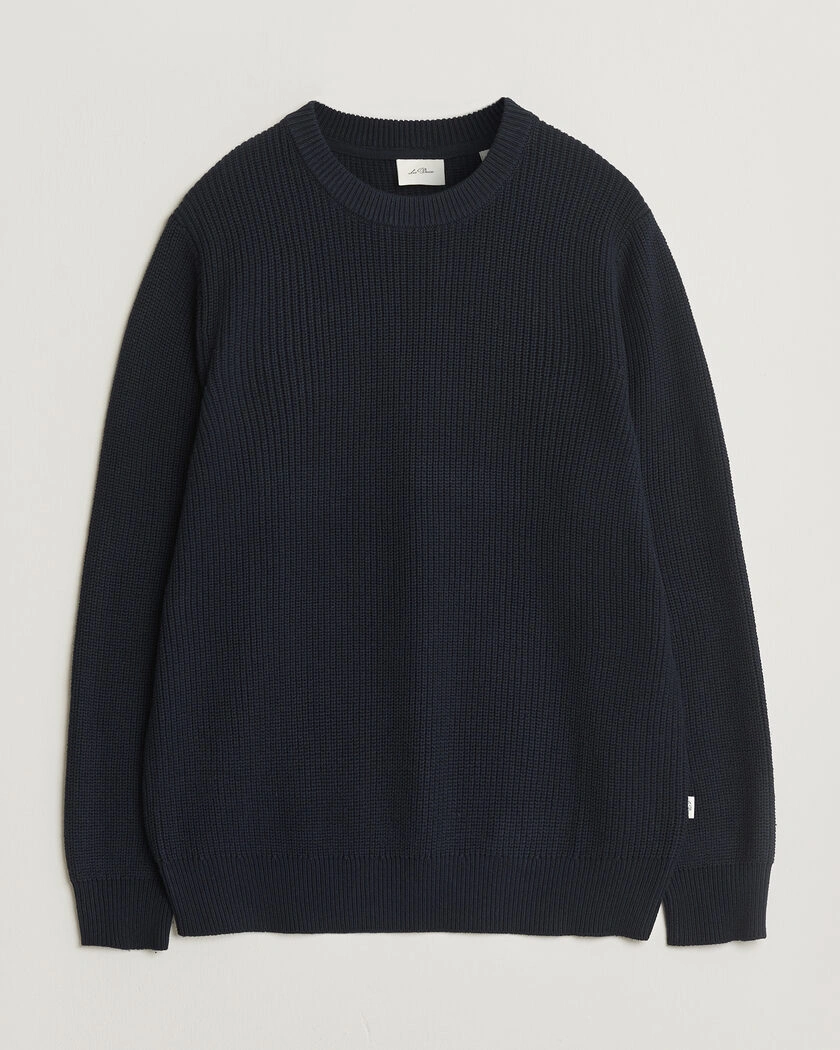 LES DEUX Garry Rib Crew Neck Knit Dark Navy – Blå
