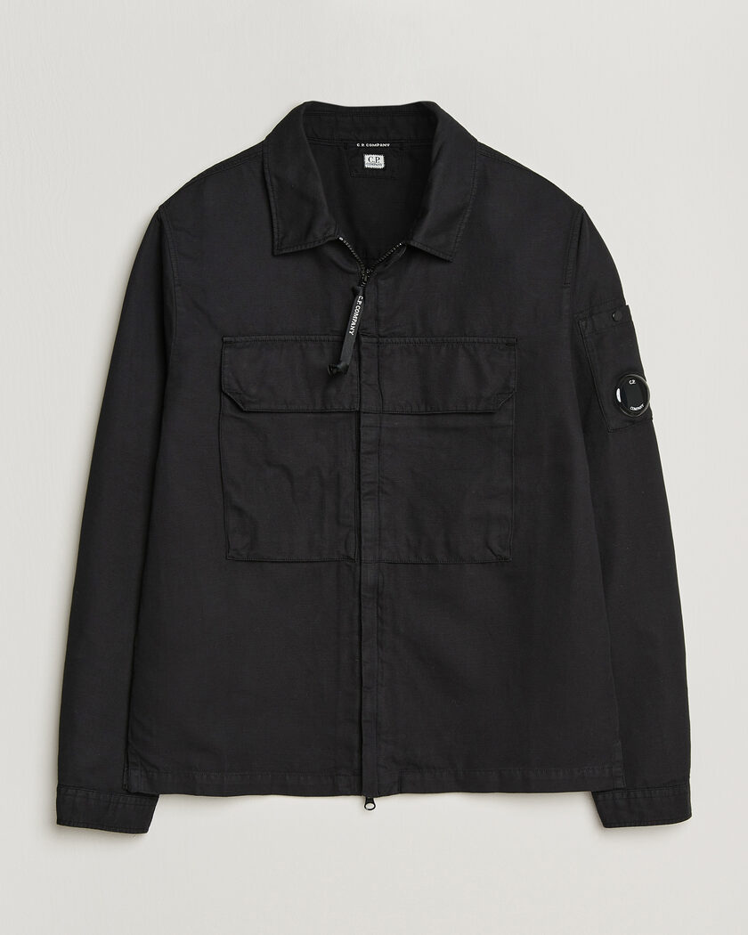 C.P. Company Cotton/Linen Zip Overshirt Black – Svart