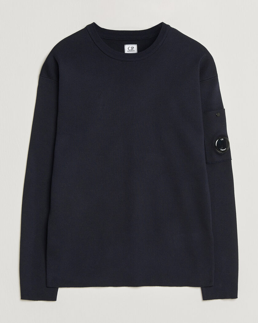 C.P. Company Sea Island Fine Knit Cotton Lens Crewneck Navy – Blå