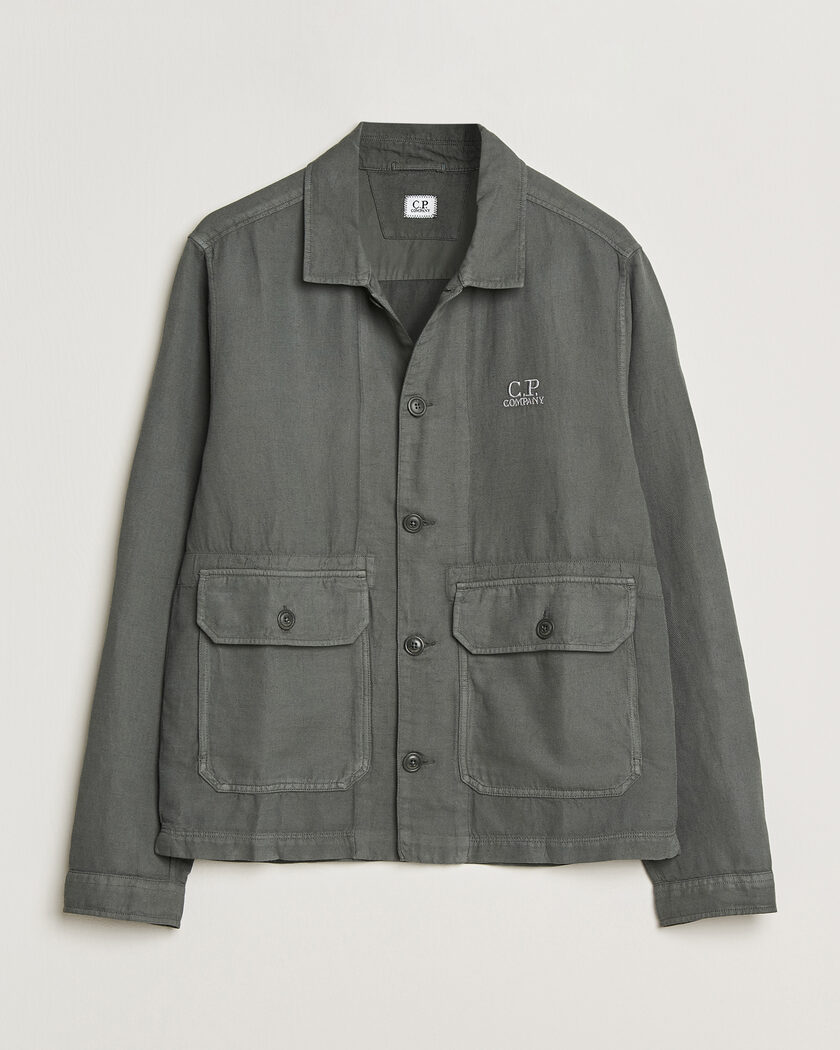 C.P. Company Broken Twill Linen/Cotton Overshirt Olive – Grønn
