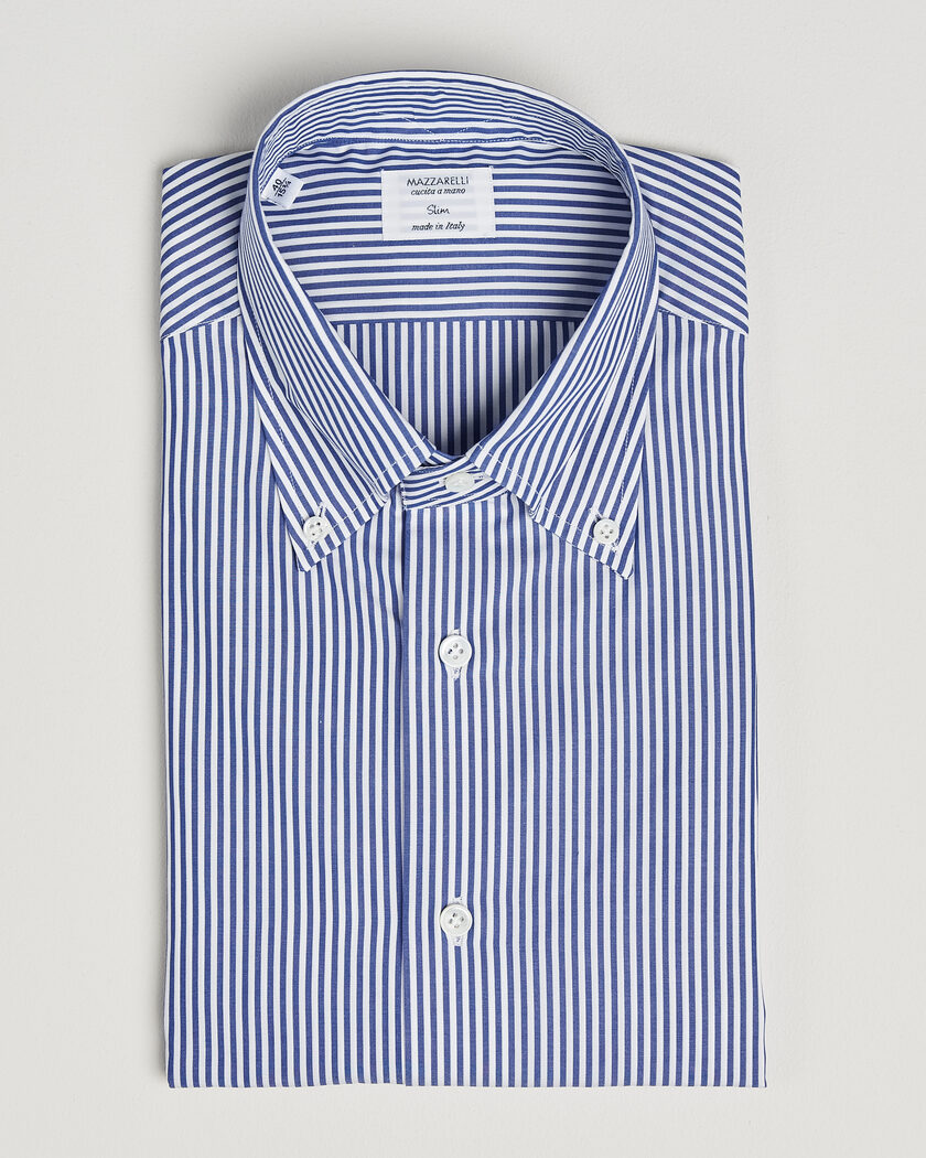  Mazzarelli Soft Cotton Button Down Shirt Blue Stripe – Blå