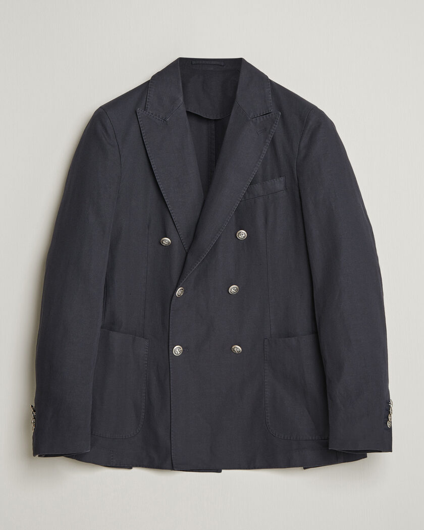 Morris Cotton Herringbone Double Breasted Blazer Blue – Blå